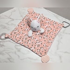 Modern Baby Bunny Rabbit Lovey Security Blanket Teether Rattle Pink Floral